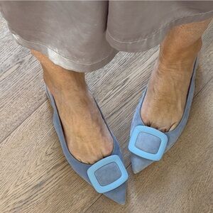 Anthropologie New Flat Pretty Ballerinas Pointy Toe Blue Suede Spring 🌸 ❤️